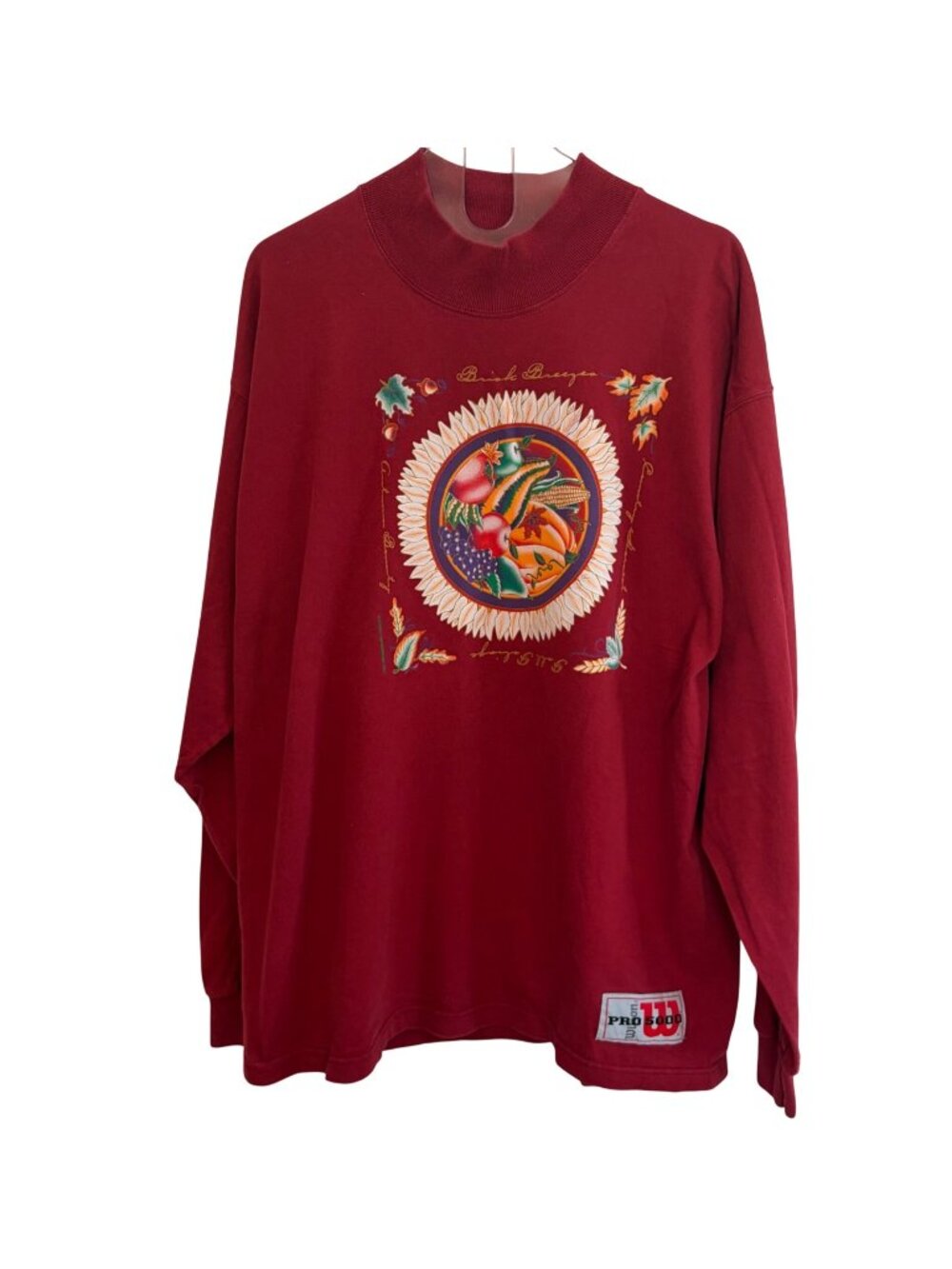 Vintage 90s Wilson Harvest Long Sleeve T Shirt Mens XL Burgundy Fall Veggies